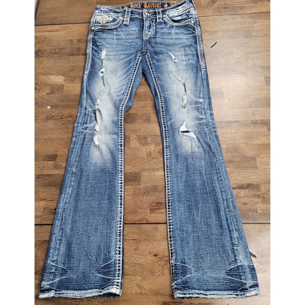 Rock Revival Nadine Bootcut Jeans Womens Low Rise Distressed Blue EP2805B209R